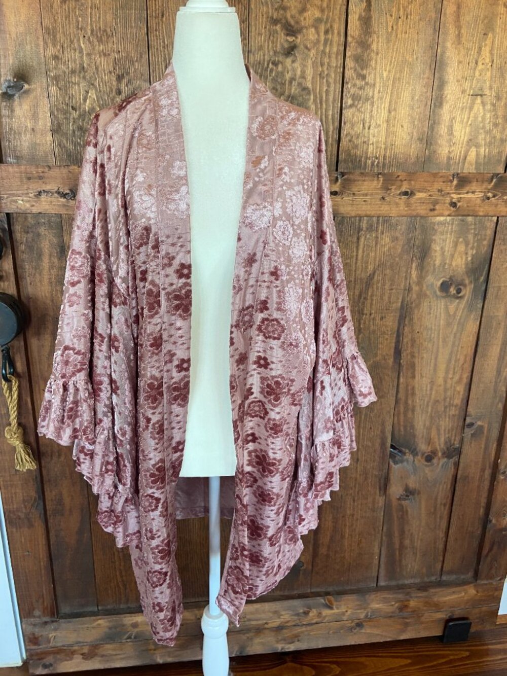 Umgee Pink Burn out Velvet tunic Jacket Sz L - Picture 2 of 9